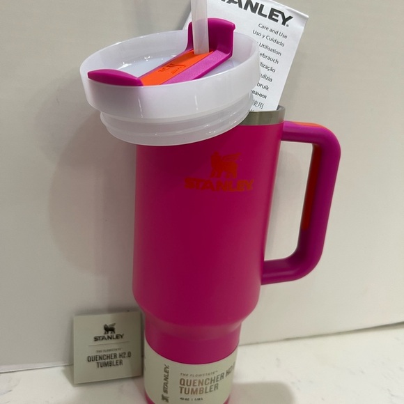 Stanley Vibrant Pink Tumbler with Orange Accent - Picture 2 of 13